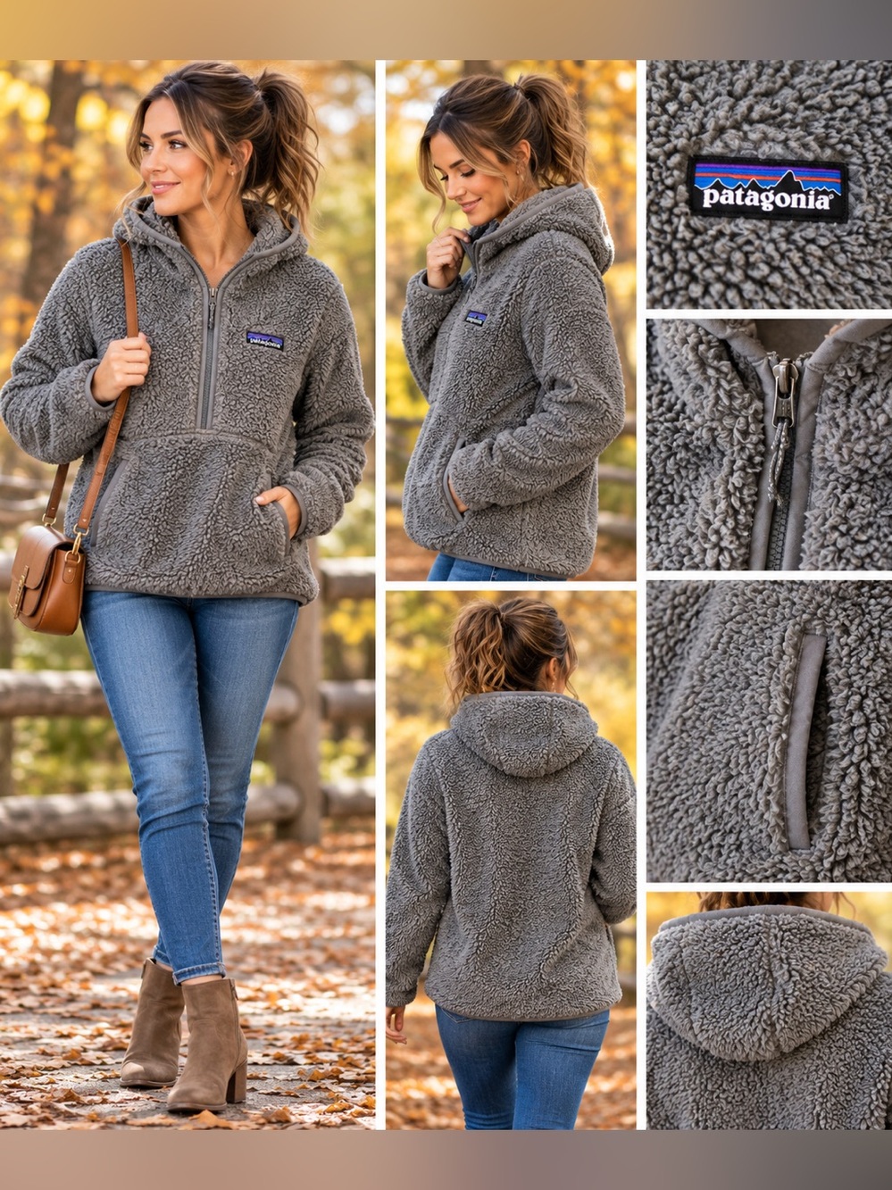 Patagonia Los Gatos Hooded Sherpa Fleece 1/2 Zip Pullover Grey Small